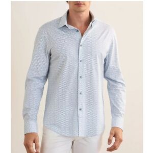 Bugatchi Sky Blue Casual Button Down Geometric Print Dress Shirt Large